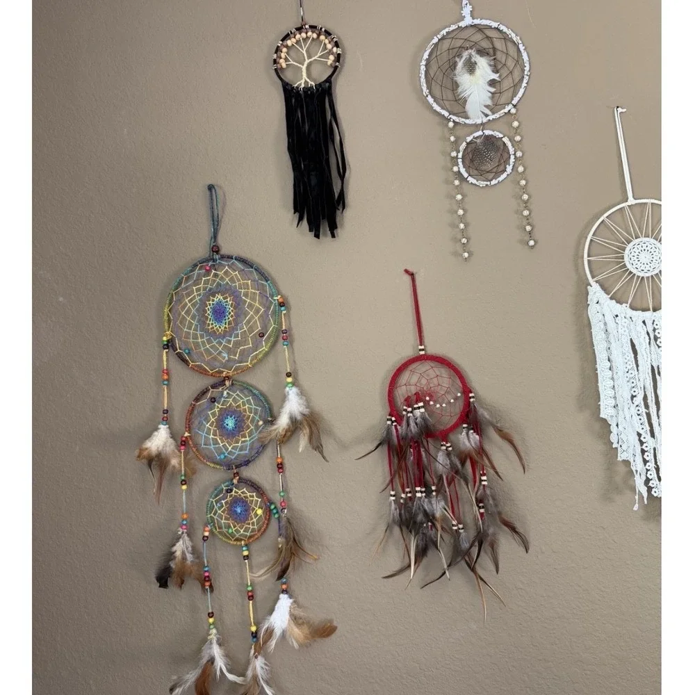 Lot of 14 Dream Catchers Boho Wall Hanging Handmade Feather Macrame Mixed Sizes